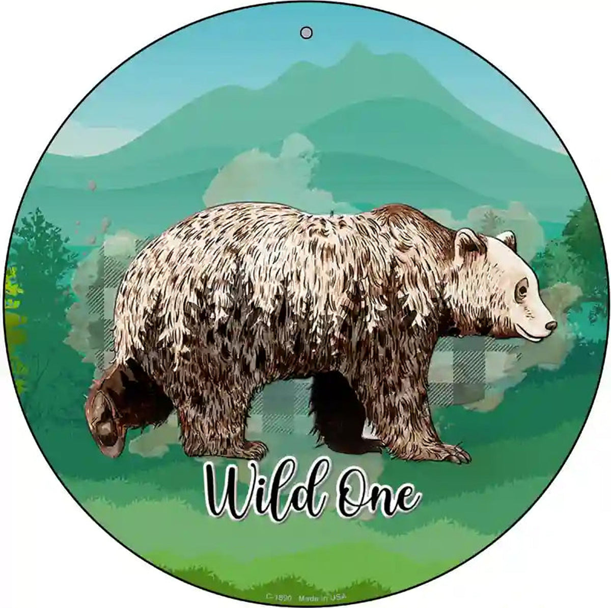 Wild One Bear Novelty Metal Circle Sign