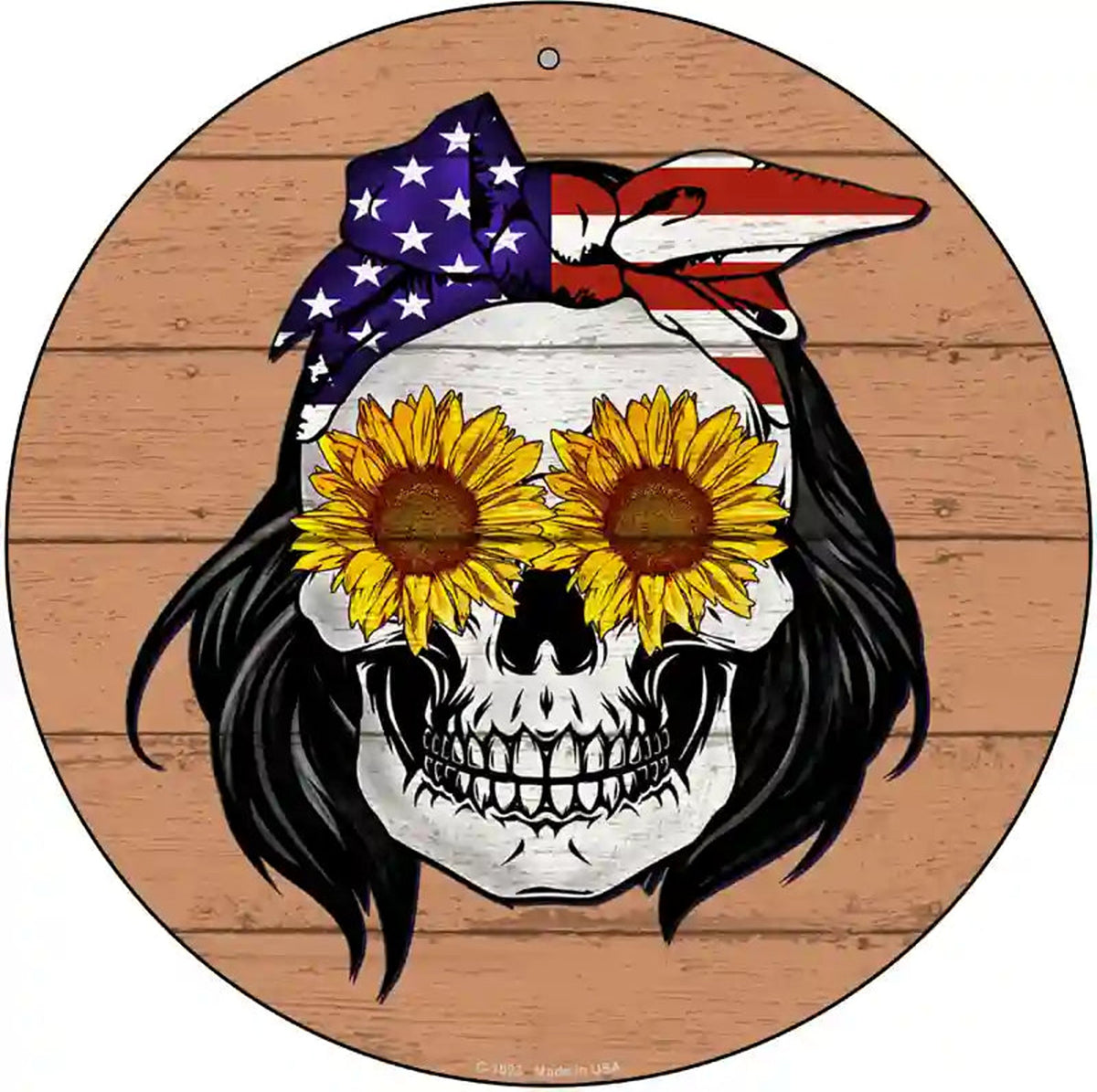 Sunflower Skull Novelty Metal Circle Sign