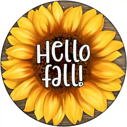Hello Fall Sunflower Novelty Metal Circle Sign
