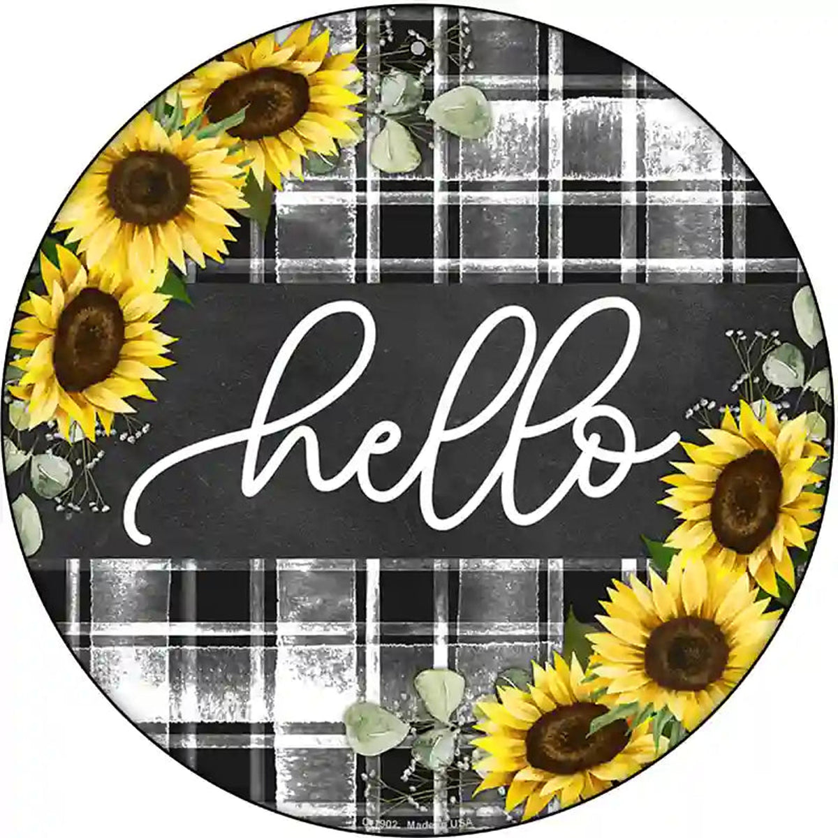 Hello Sunflowers Novelty Metal Circle Sign