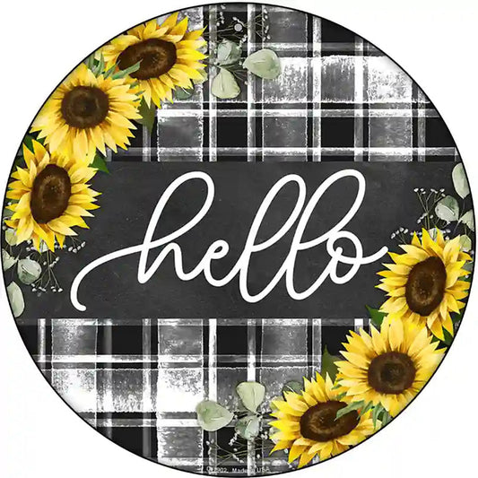 Hello Sunflowers Novelty Metal Circle Sign