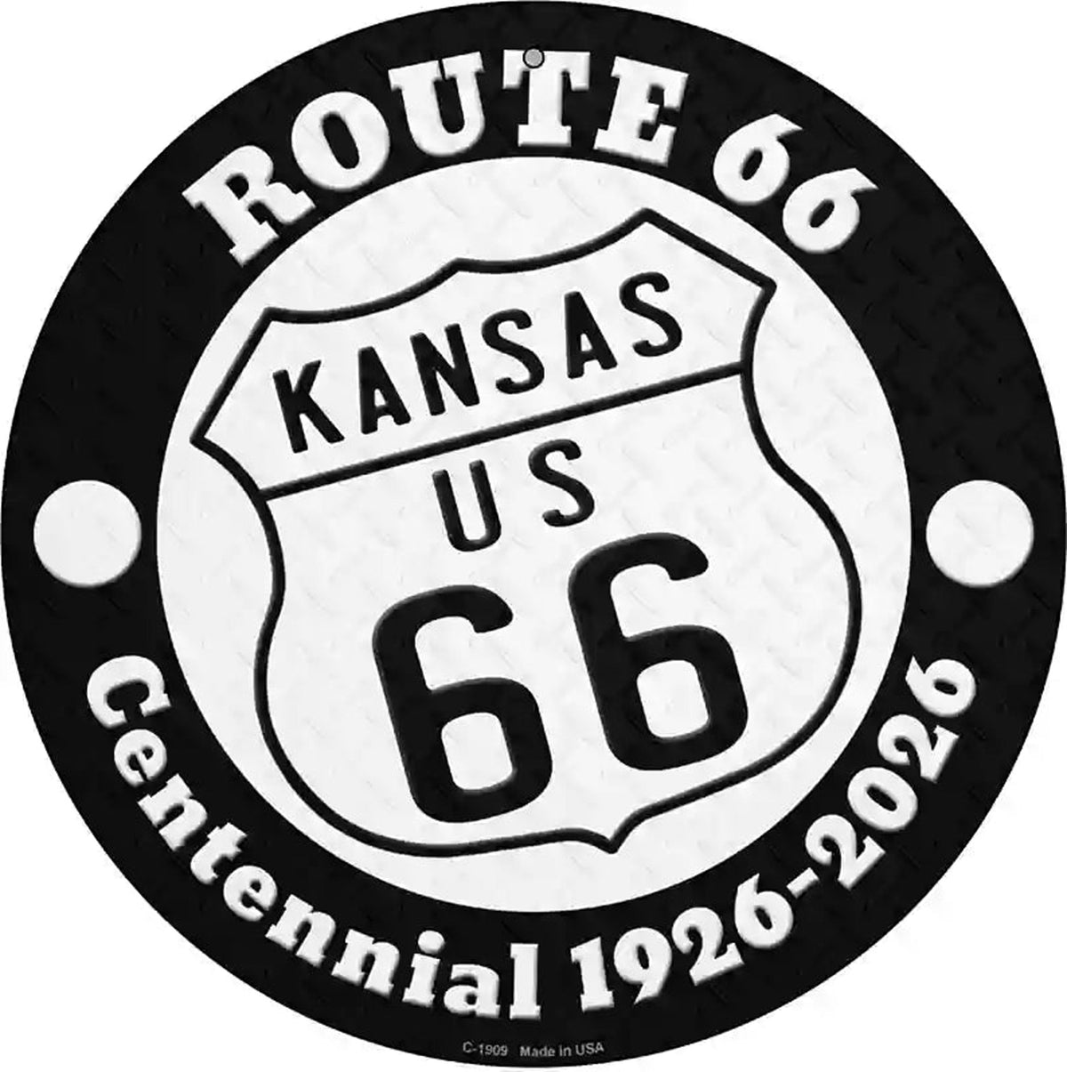 Kansas Route 66 Centennial Novelty Metal Circle Sign