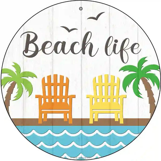 Beach Life Novelty Metal Circle Sign