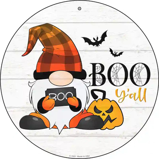 Boo Yall Spooky Gnome Novelty Metal Circle Sign