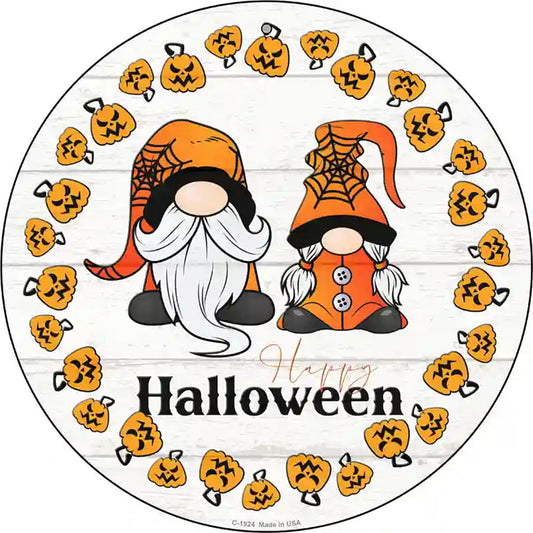 Happy Halloween Pumpkin Spooky Gnomes Novelty Metal Circle Sign