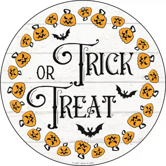 Trick Or Treat Pumpkin Ring Novelty Metal Circle Sign