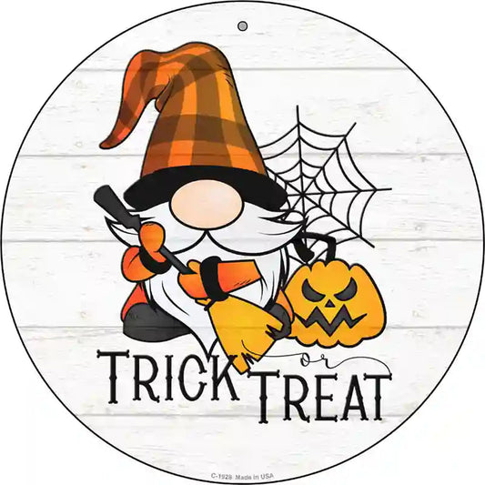 Trick Or Treat Spooky Gnome Novelty Metal Circle Sign