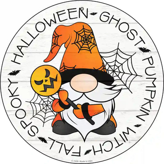 Spooky Halloween Gnome Novelty Metal Circle Sign