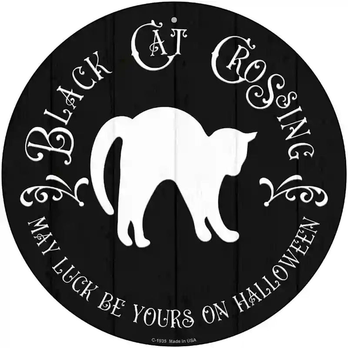 Black Cat Crossing Novelty Metal Circle Sign