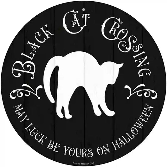 Black Cat Crossing Novelty Metal Circle Sign