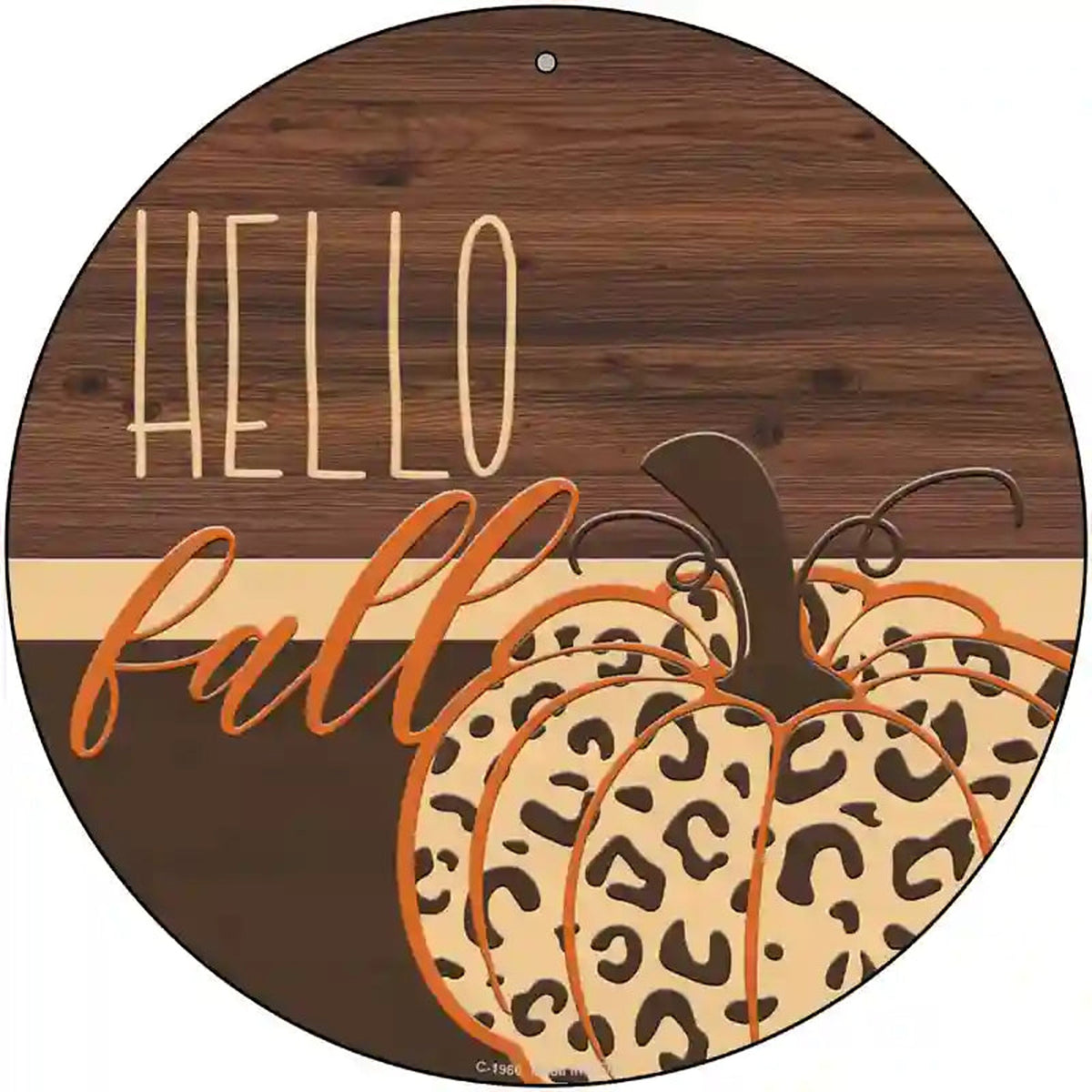 Hello Fall Pumpkin Novelty Metal Circle Sign