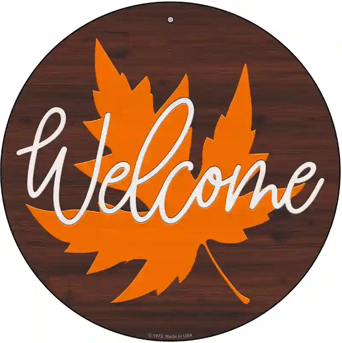 Welcome Leaf Novelty Metal Circle Sign