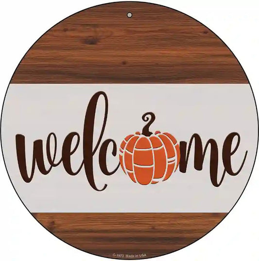 Welcome Pumpkin Wood Novelty Metal Circle Sign