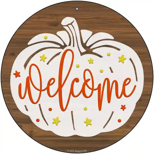 Pumpkin Welcome Novelty Metal Circle Sign