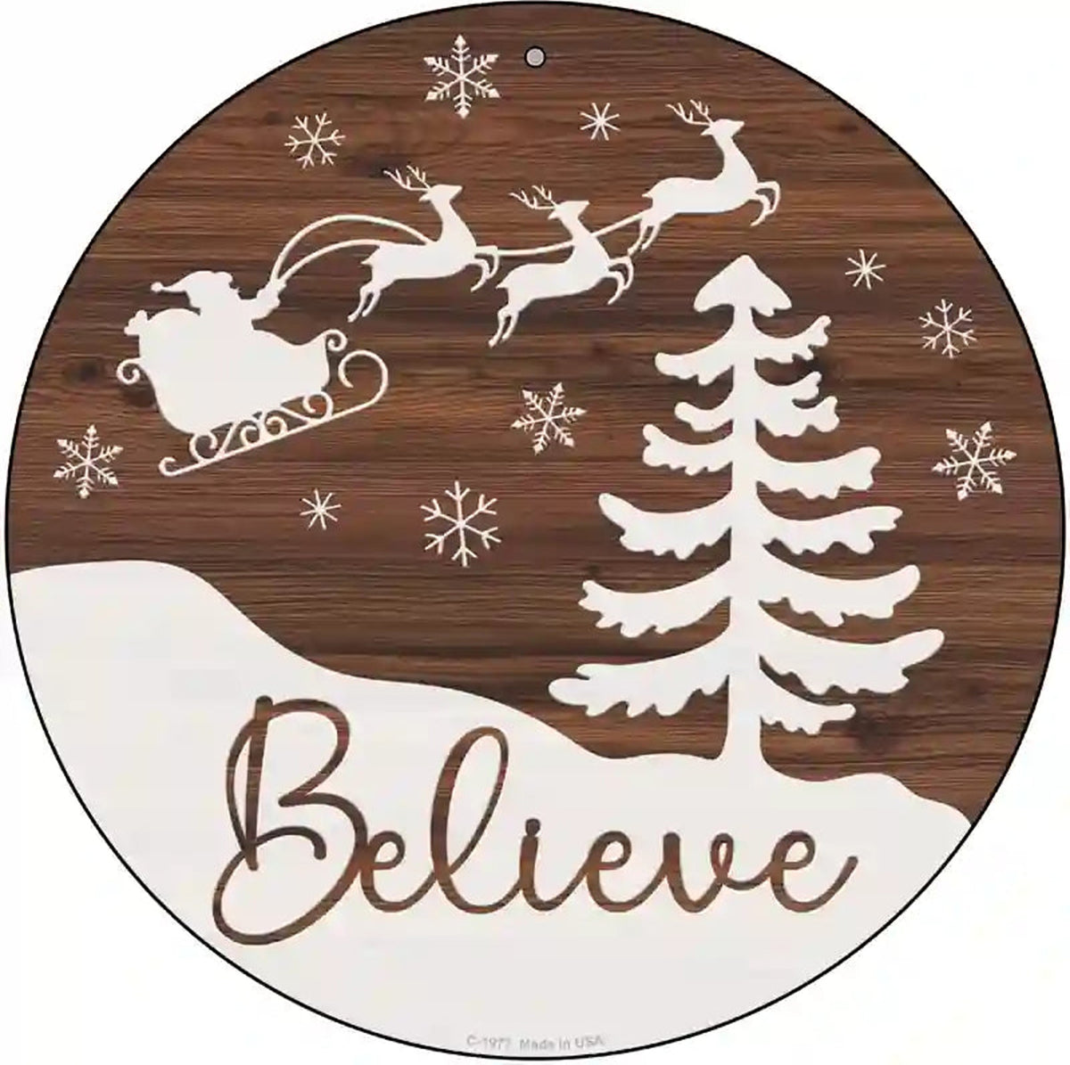 Believe Santa Sleigh Novelty Metal Circle Sign