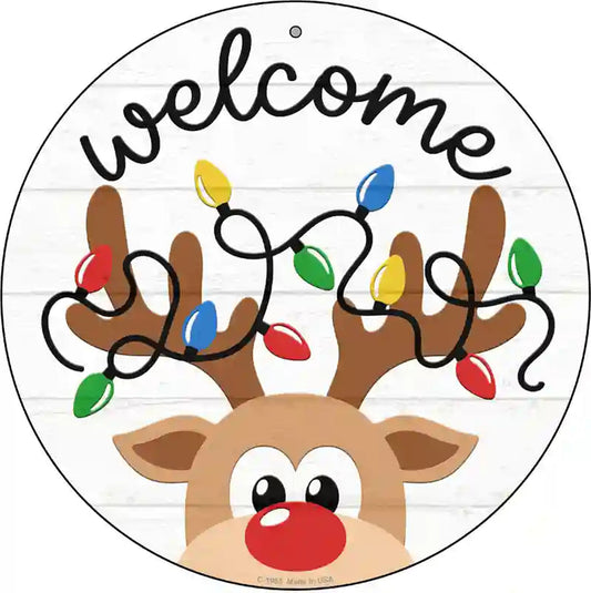 Welcome Reindeer Novelty Metal Circle Sign