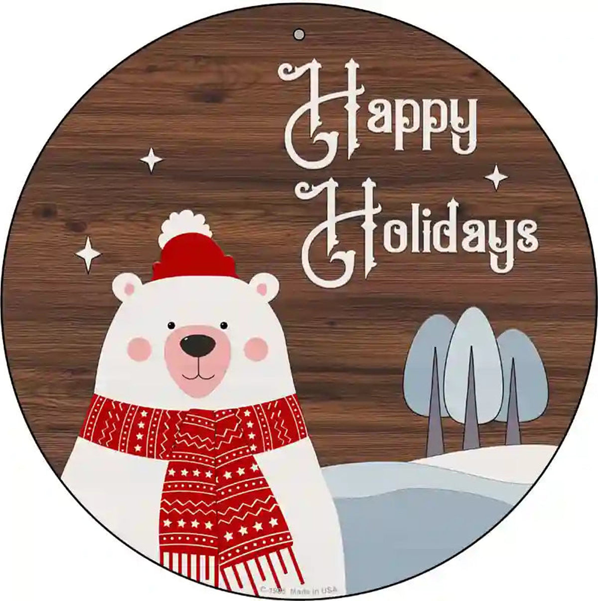 Happy Holidays Polar Bear Novelty Metal Circle Sign