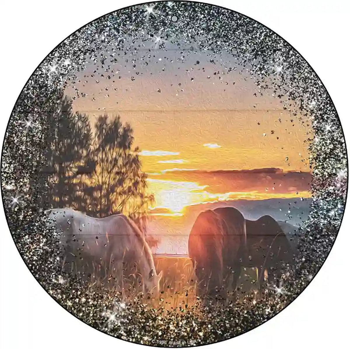 Horses Eating in Sunset Novelty Metal Circle Sign