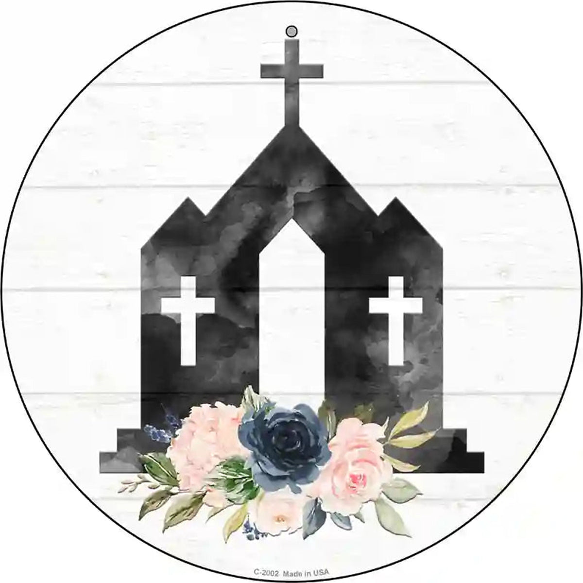 Church Silhouette Novelty Metal Circle Sign