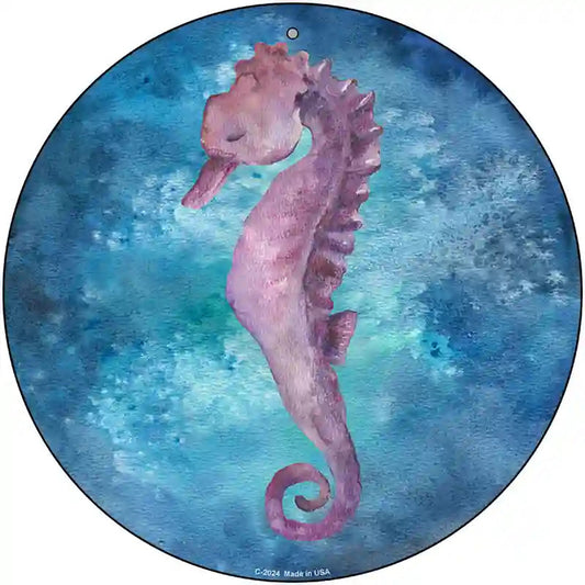Seahorse Blue Novelty Metal Circle Sign
