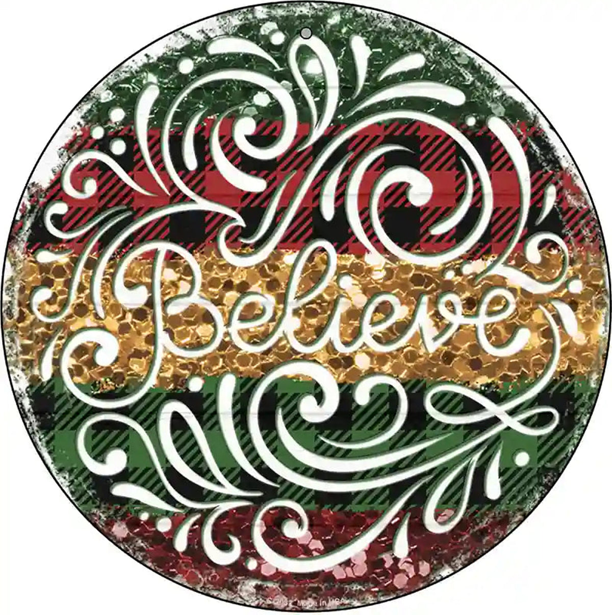 Believe Christmas Novelty Metal Circle Sign