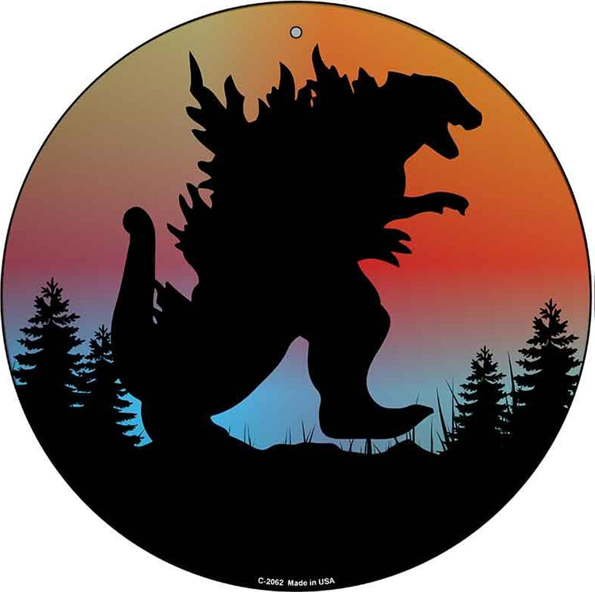 Godzilla Silhouette Sunset Novelty Metal Circular Sign