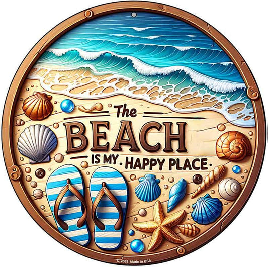 The Beach is My Happy Place Novelty Metal Circular Sign