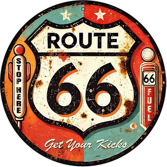 Retro Route 66 Novelty Metal Circular Sign