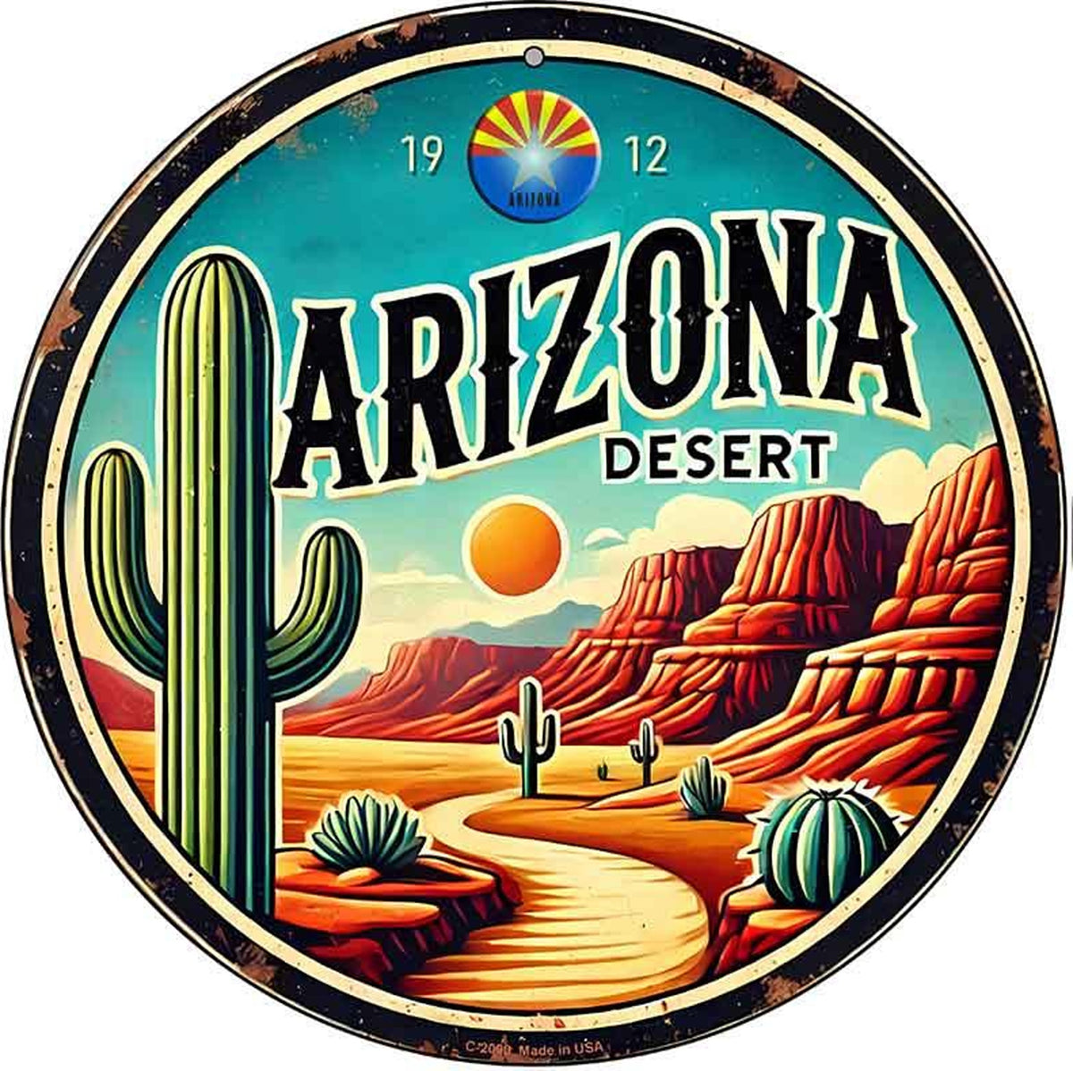 Arizona Desert Novelty Metal Circular Sign