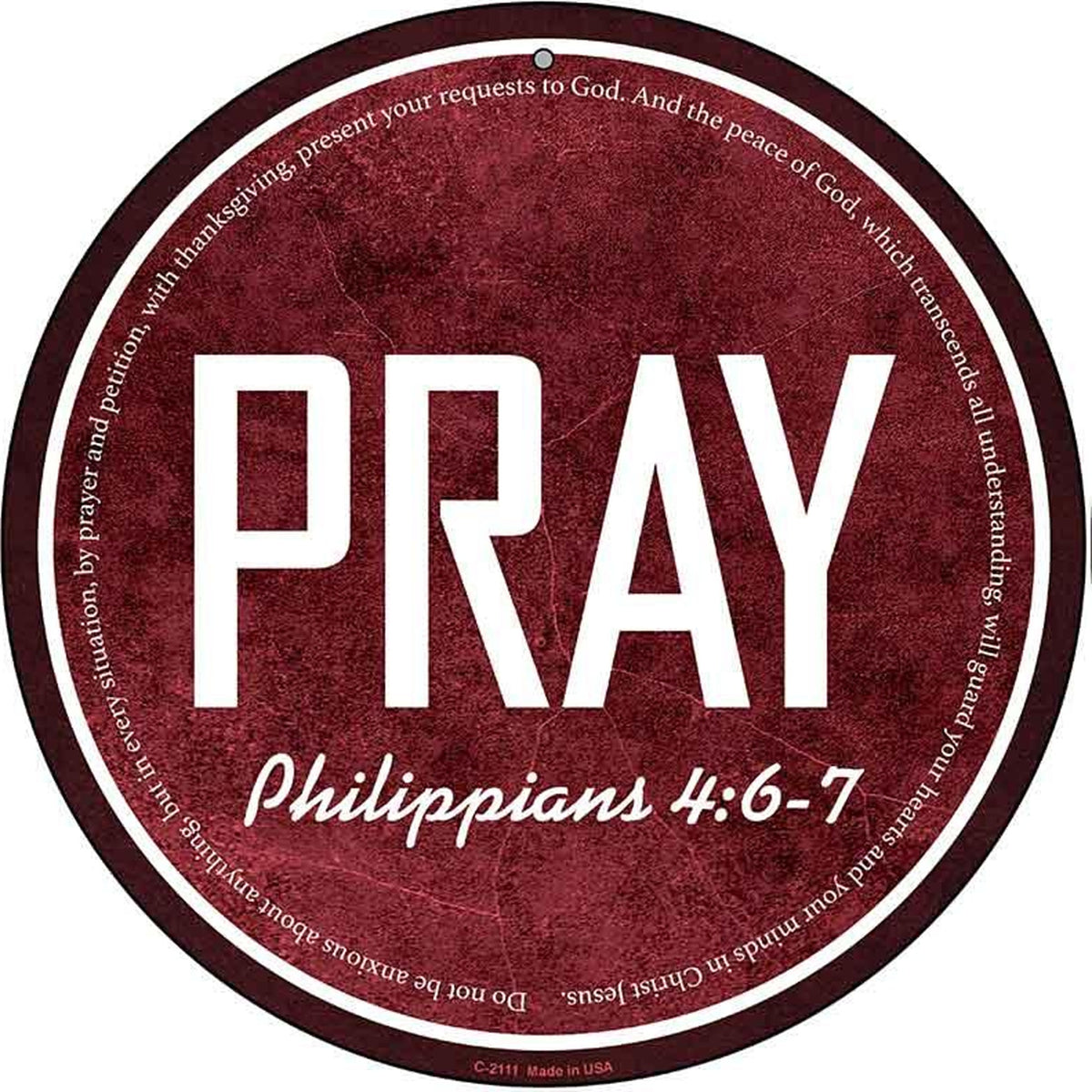 Pray Bible Verse Novelty Metal Circular Sign