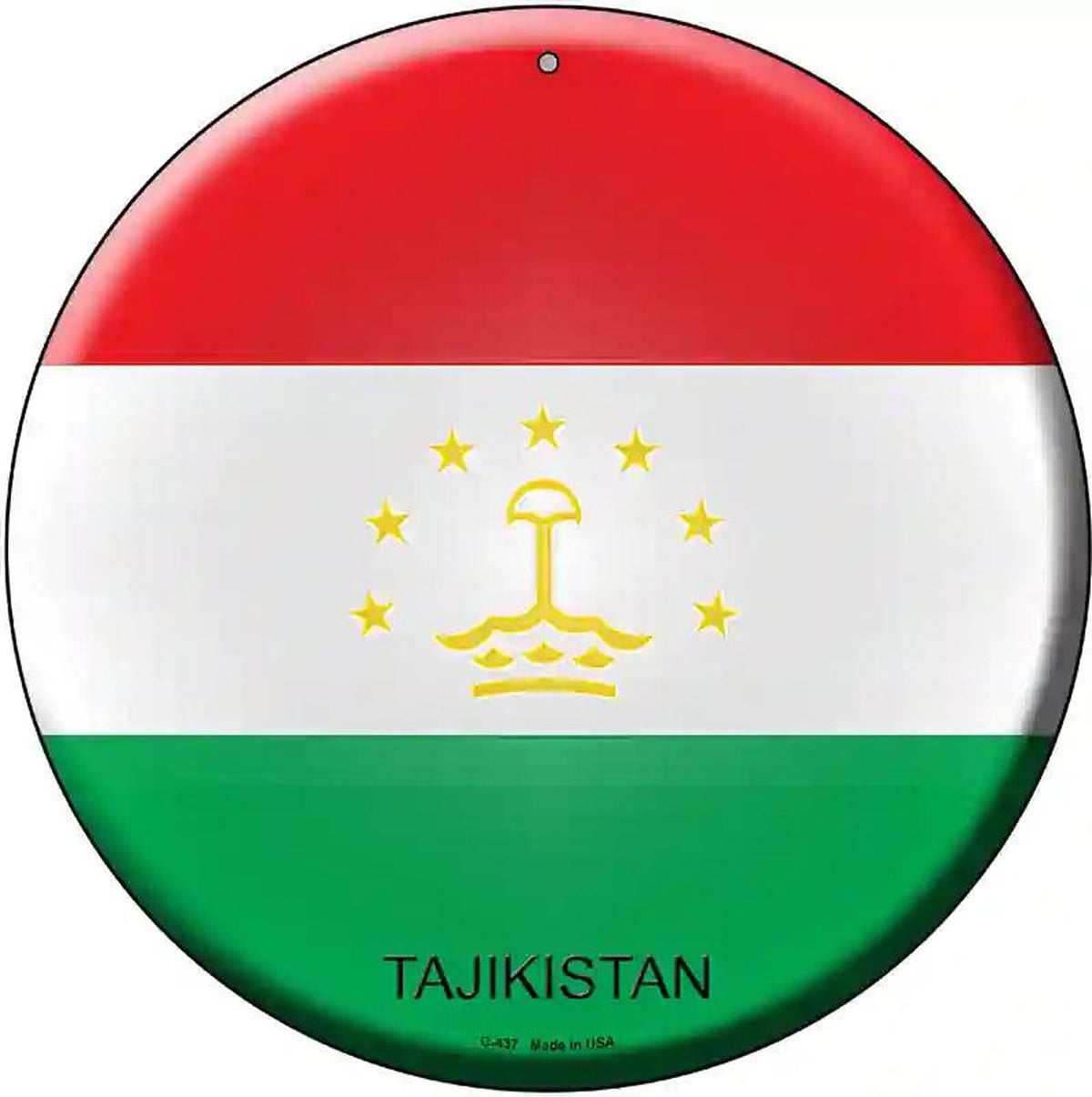 Tajikistan Country Novelty Metal Circular Sign