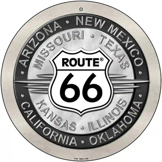 Route 66 States Novelty Metal Circular Sign