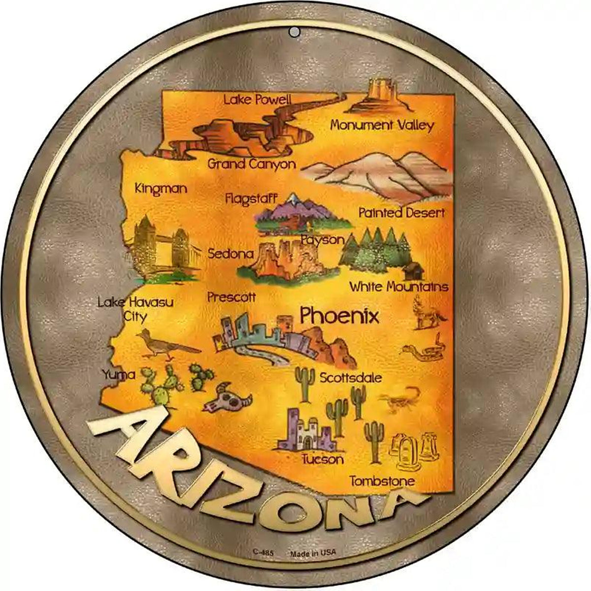 Arizona State Novelty Metal Circular Sign