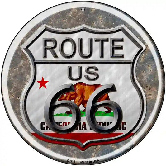 California Route 66 Novelty Metal Circular Sign