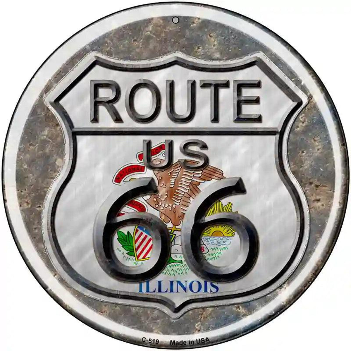Illinois Route 66 Novelty Metal Circular Sign