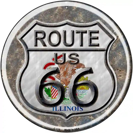 Illinois Route 66 Novelty Metal Circular Sign