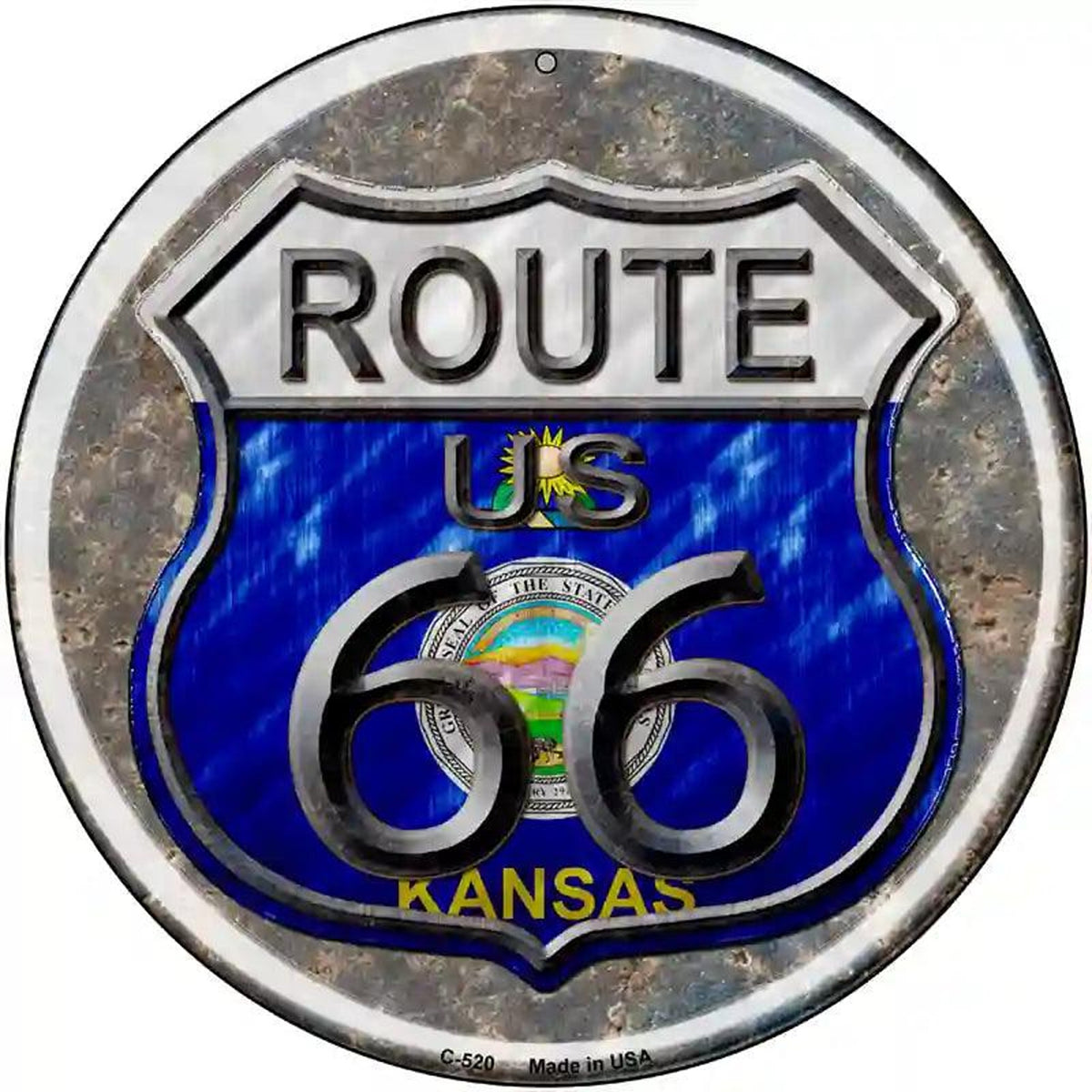 Kansas Route 66 Novelty Metal Circular Sign