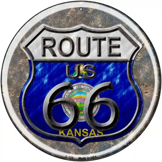 Kansas Route 66 Novelty Metal Circular Sign