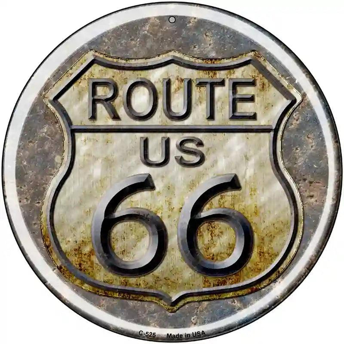 Rusty Route 66 Novelty Metal Circular Sign