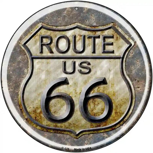 Rusty Route 66 Novelty Metal Circular Sign