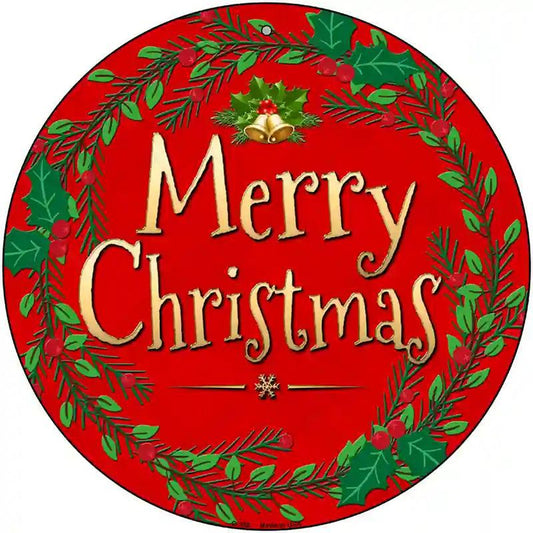 Merry Christmas Novelty Metal Circular Sign
