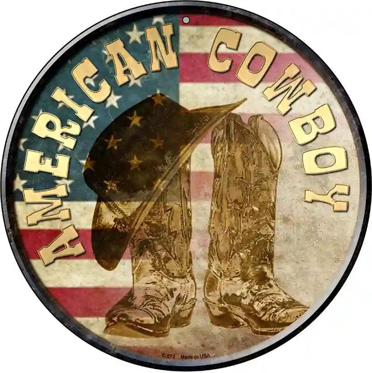 American Cowboy Novelty Metal Circular Sign