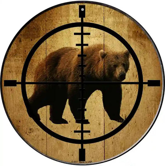 Bear Hunter Novelty Metal Circular Sign