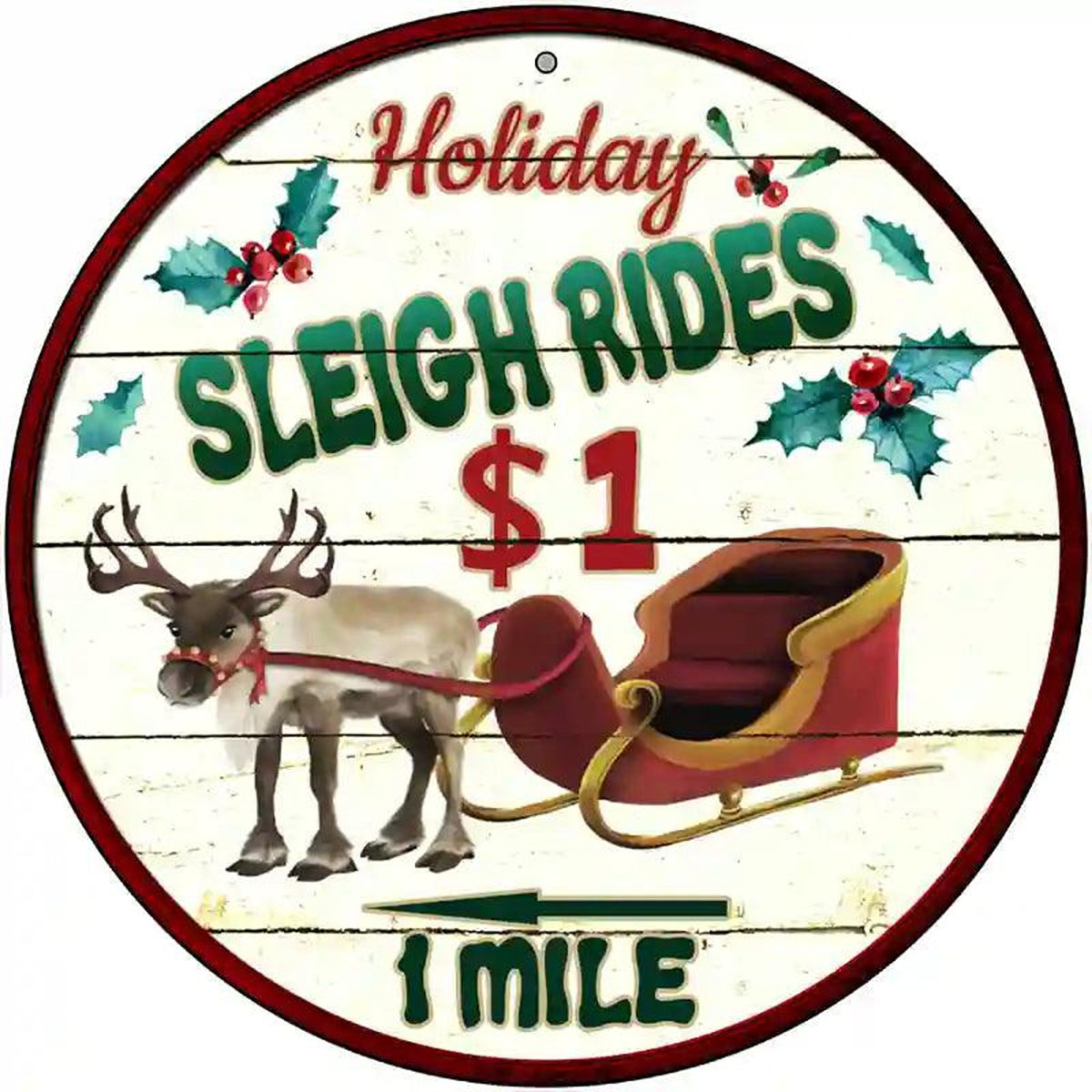 Sleigh Rides Novelty Metal Circular Sign