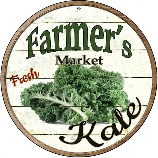 Farmers Market Kale Novelty Metal Circular Sign