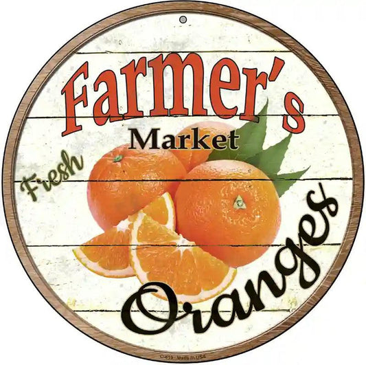 Farmers Market Oranges Novelty Metal Circular Sign