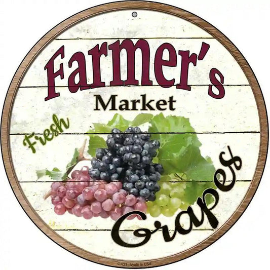 Farmers Market Grapes Novelty Metal Circular Sign