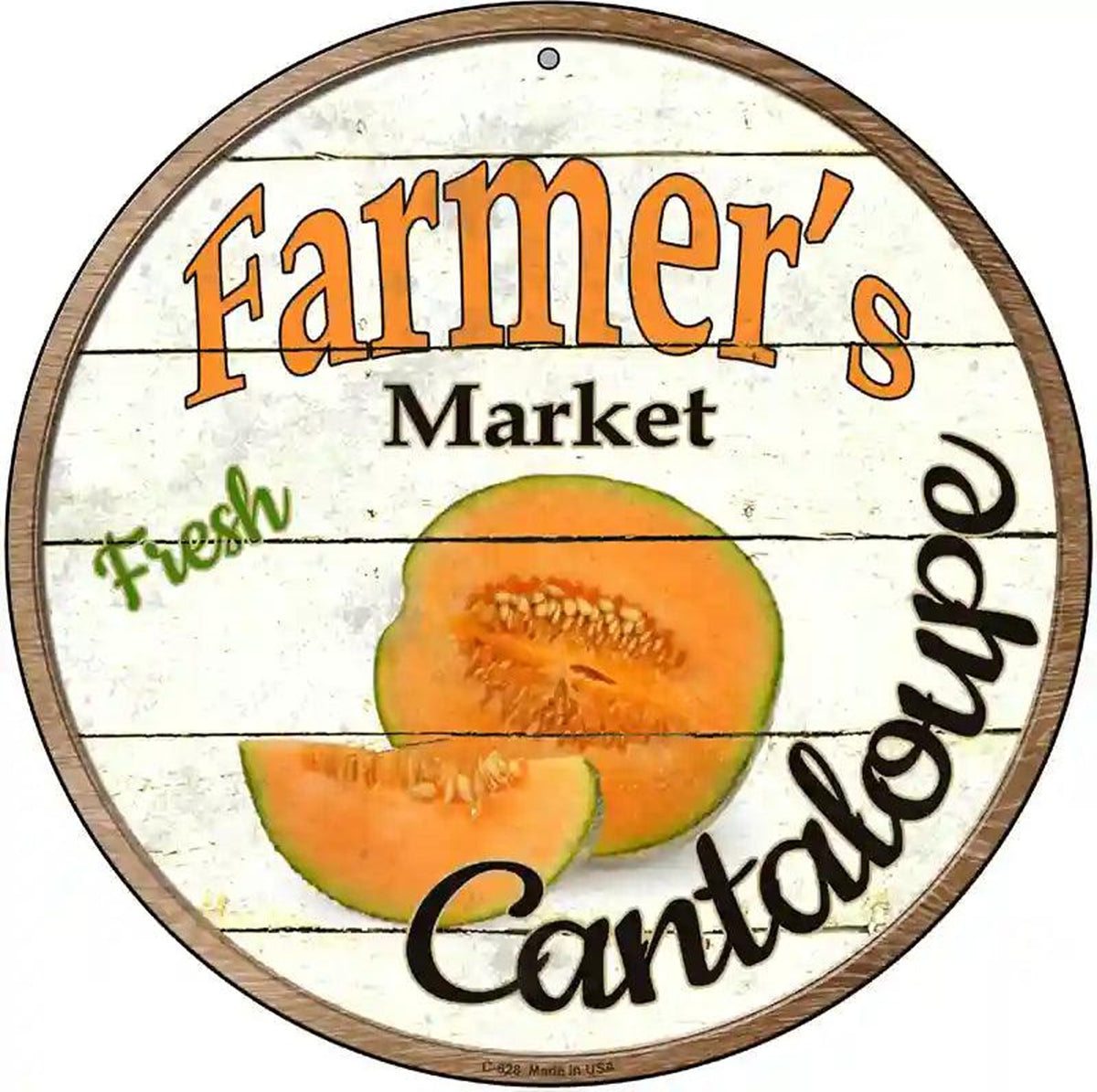 Farmers Market Cantaloupe Novelty Metal Circular Sign