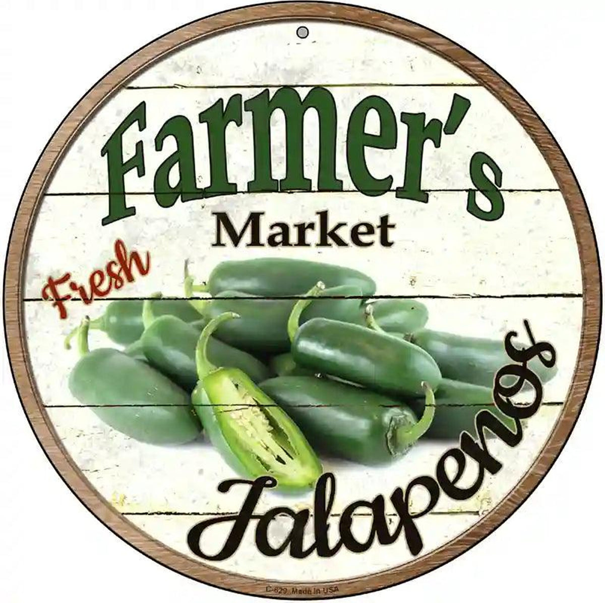 Farmers Market Jalapenos Novelty Metal Circular Sign