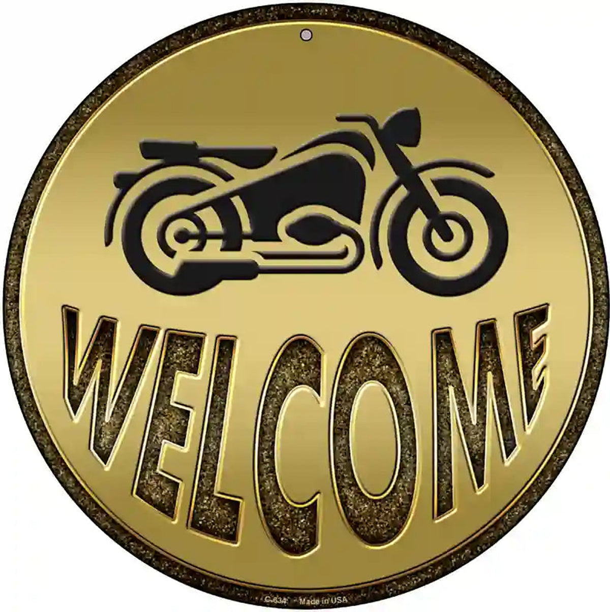 Welcome With Motorcycle Novelty Metal Circular Sign